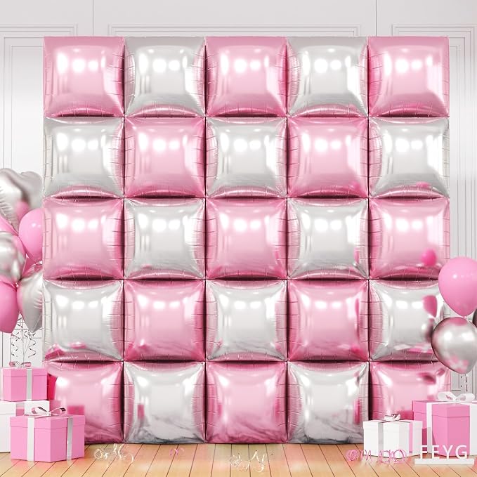 Pearl Pink and Silver Double Sided Square Foil Balloons Wall, 19 Inches Pink by FEYG