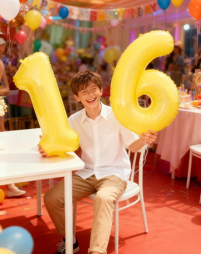 Yellow Number 6 Balloon 40 inch, Balloon numbers party supplies, deco photo - Image 5