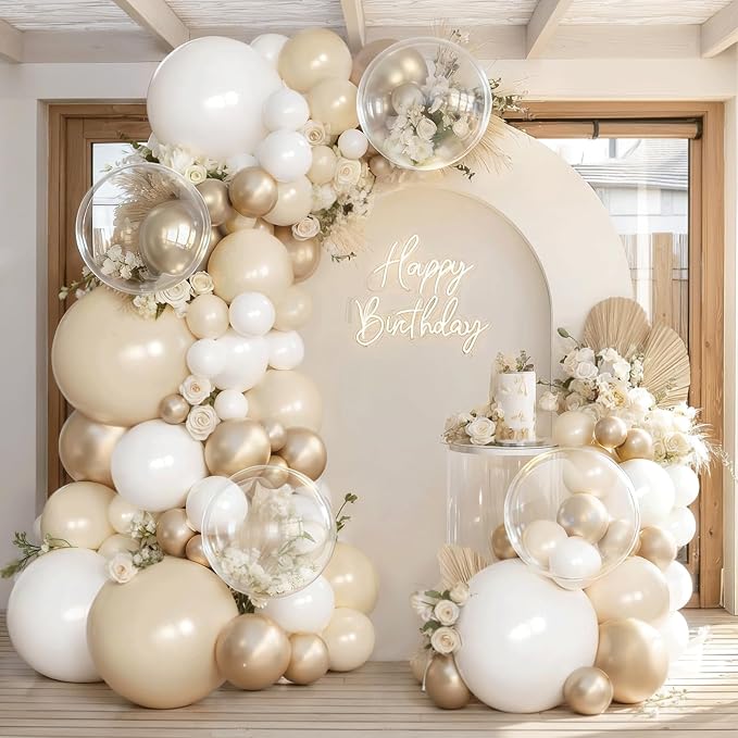 Gold White Beige ClearBalloons Arch Kit, Party Decor. | Chrome gold, cream by Unknown