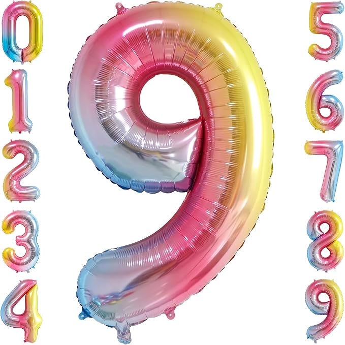 40" Rainbow Foil Number 9 Balloon by TNCDJKPA
