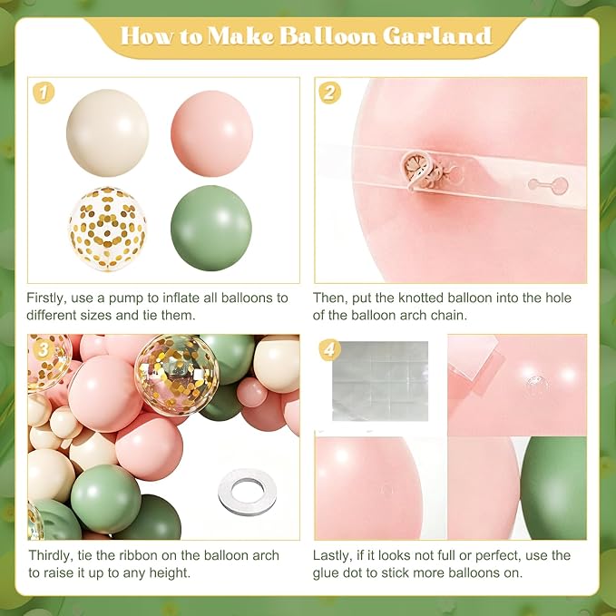 Pink and Sage Green Balloons Arch Kit - Image 4