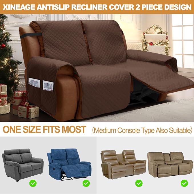 XINEAGE Water Resistant Recliner Cover, 2 seat Recliner Loveseat Covers - Image 3