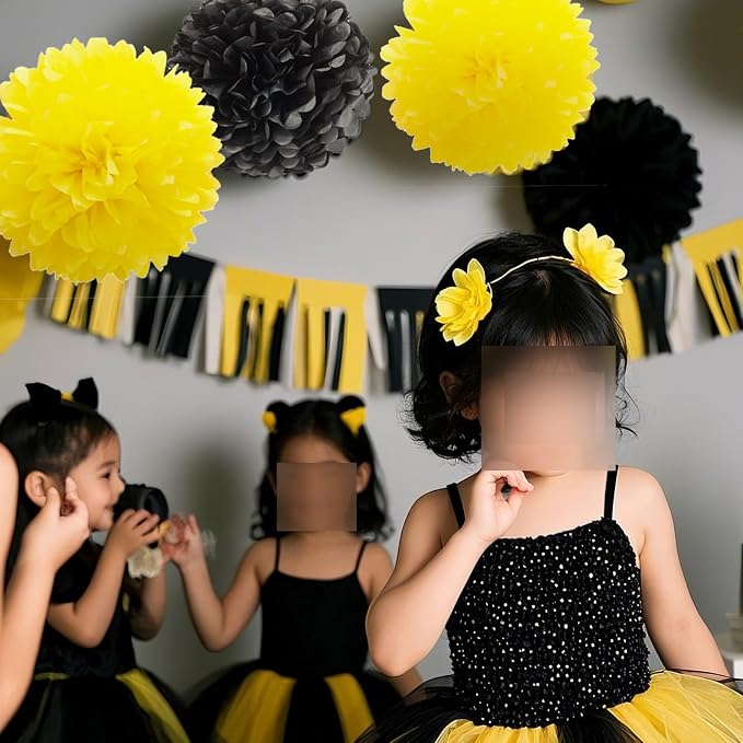 Capesaro Black and Yellow Tissue Paper Pom Poms, Bee Classroom Decor Wedding - Image 4