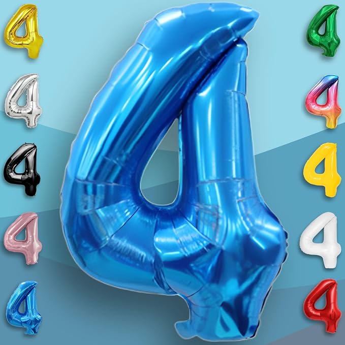 Blue Number Balloon 4 Mylar Foil Balloons 40 inch - Image 4