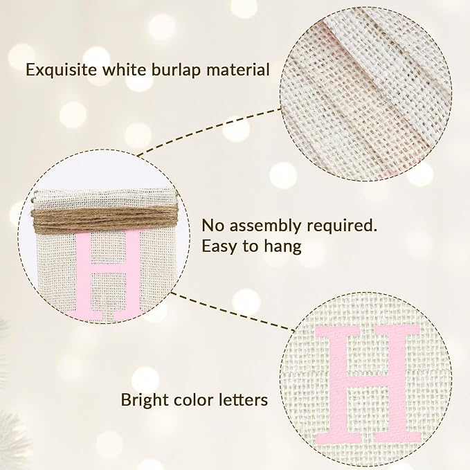 White Burlap Happy Birthday Banner Sign Birthday Garland Wall Door Hanging - Image 5