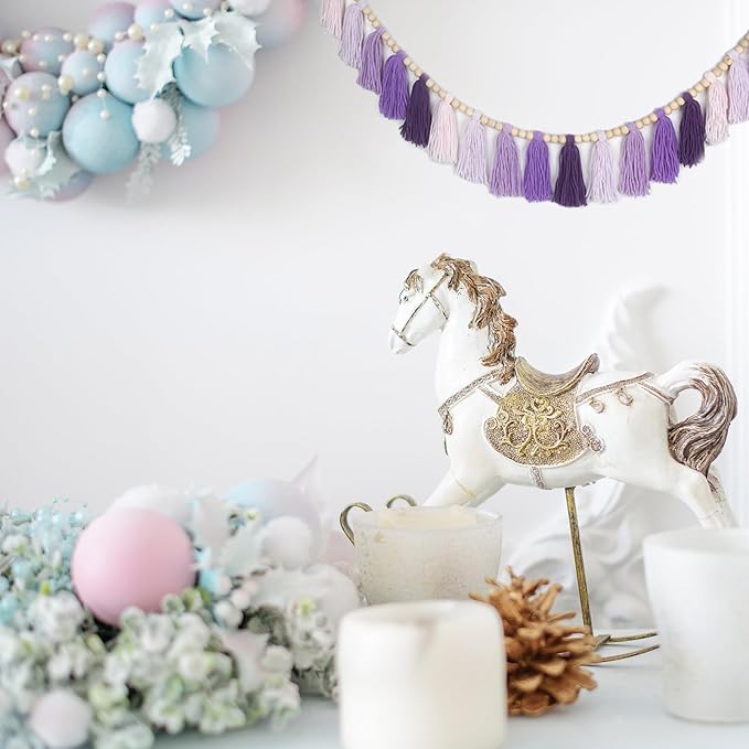 Purple Yarn Wood Bead Tassel Garland Wall Hanging Decor Boho Lavender Banner - Image 4