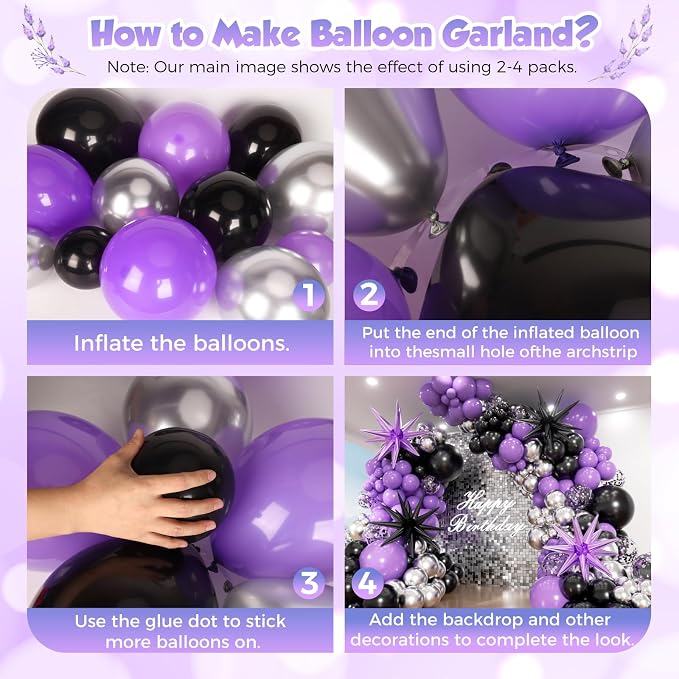 Purple and Black Balloon Arch Garland Kit 153pcs - Image 3