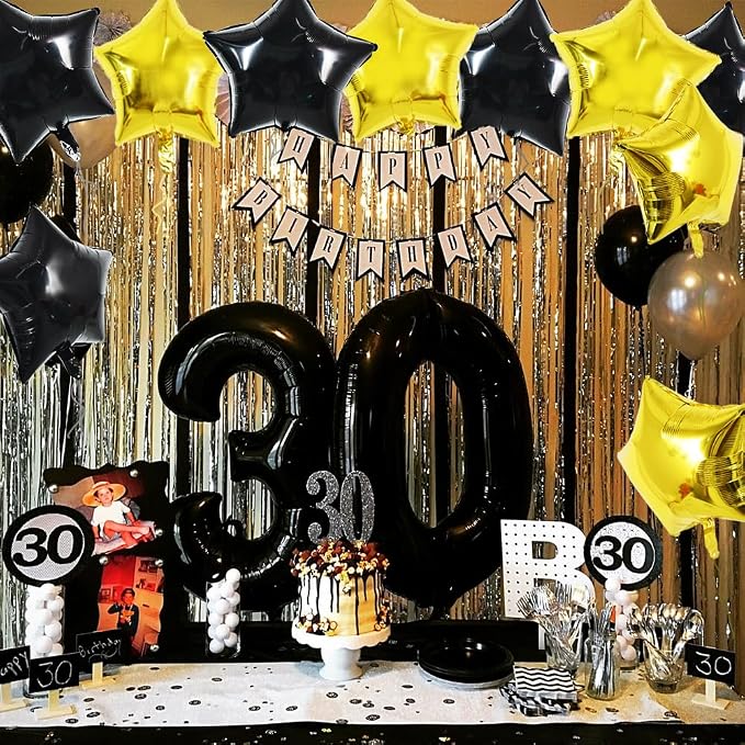 TONIFUL 30 Pcs Star Shaped Balloons 18 Inch Large Black Gold Foil Balloons | - Image 5