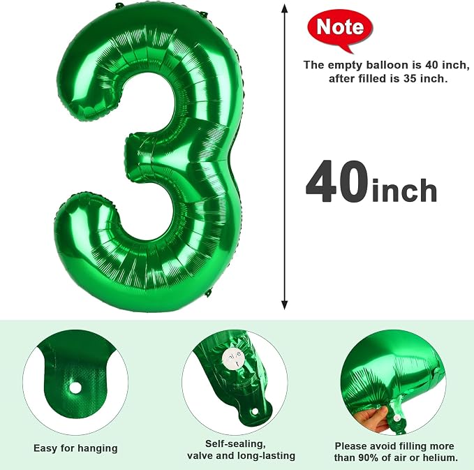 Number 3 Balloons 40 Inch for 3rd 33 Birthday Party Decorations, Dark Green | - Image 7