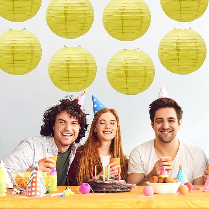 Yellow Paper Lanterns Hanging Chinese Japanese Round Lanterns 8 PCS 12 in | - Image 7