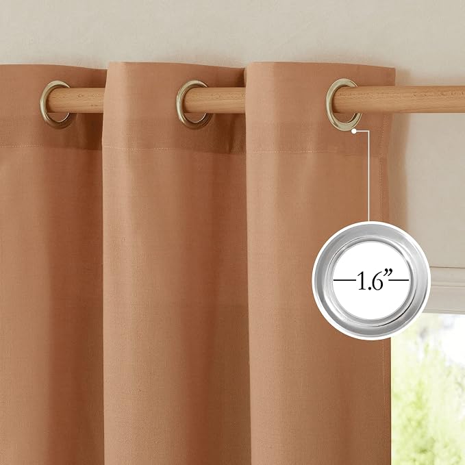 NICETOWN Flax Linen Burnt Orange Curtains 120 inches Long, Grommet Thick Linen - Image 2