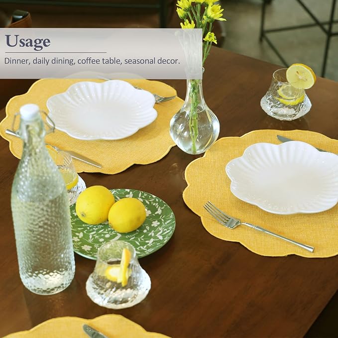 AHHFSMEI Round Faux Linen Placemats Set of 8 Heat Resistant Non-Slip Stain - Image 4