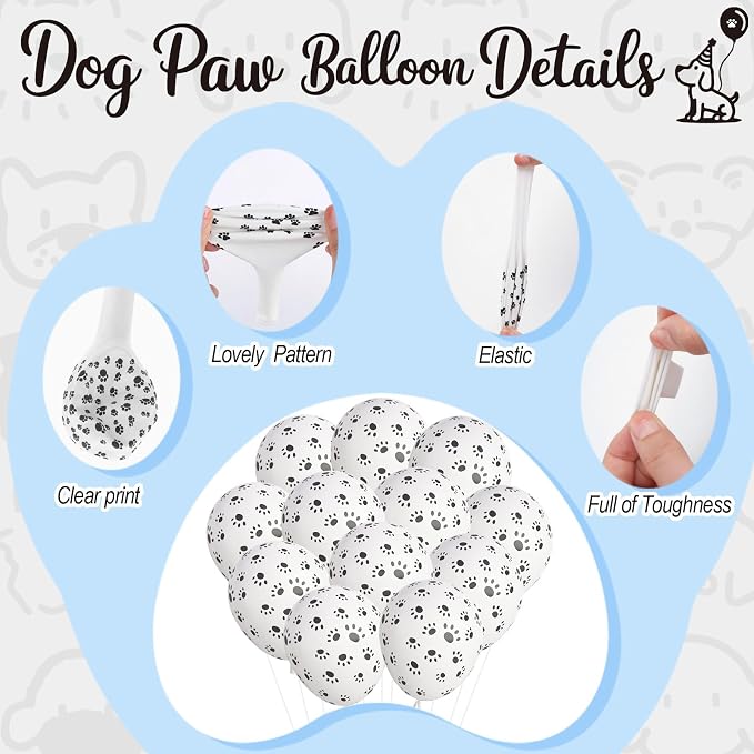 Dog Paw Print Balloons, Cute Puppy Pet Theme Birthday Latex Balloons - Image 7