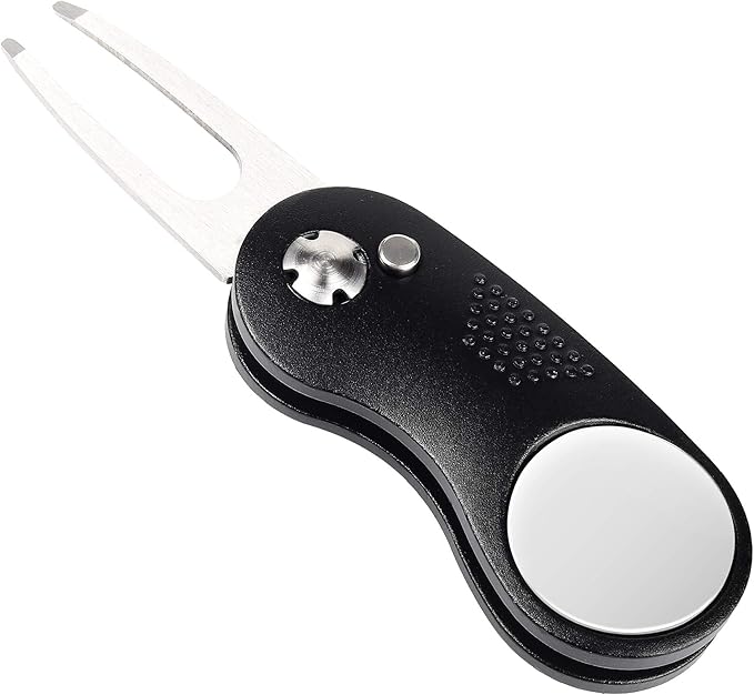 Mile High Life Microfiber Waffle Pattern Golf Towel | Club Groove Cleaner Brush | Foldable Divot Tool with Magnetic Ball Marker (Black w/red Towel/Brush/Curve Divot)