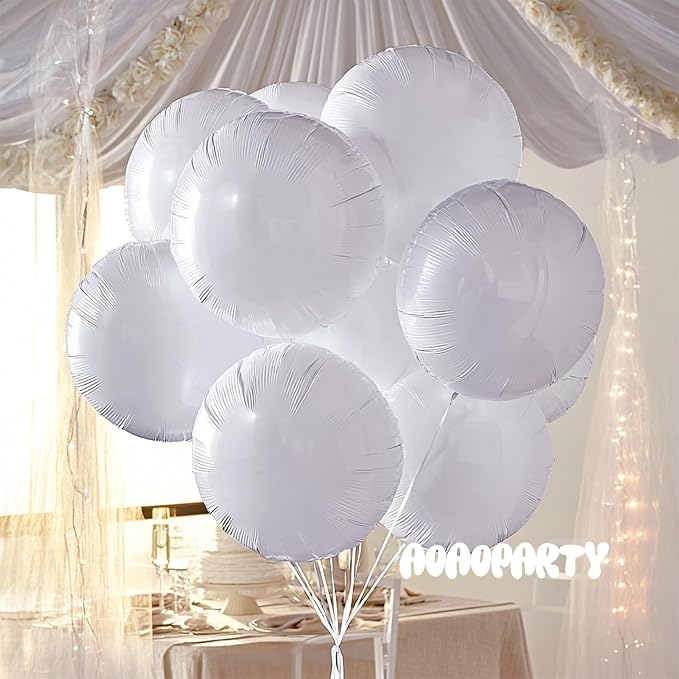 25Pcs White Round Shaped Foil Balloons 18 Inch Mylar Balloon | Helium - Image 5