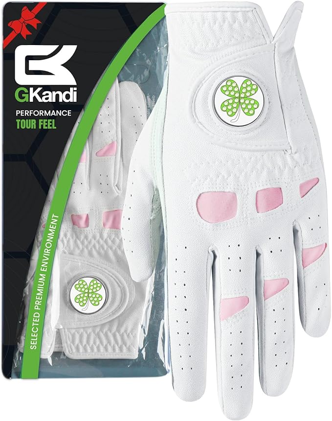 Women Golf Gloves Premium Leather with Magnetic Ball Marker Left Right Hand 1 Pack, Extra Grip for Ladies Comfortable Durable Size Small Medium Large