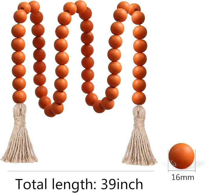 Meplait 39in Wood Bead Garland, Farmhouse Beads - Image 6