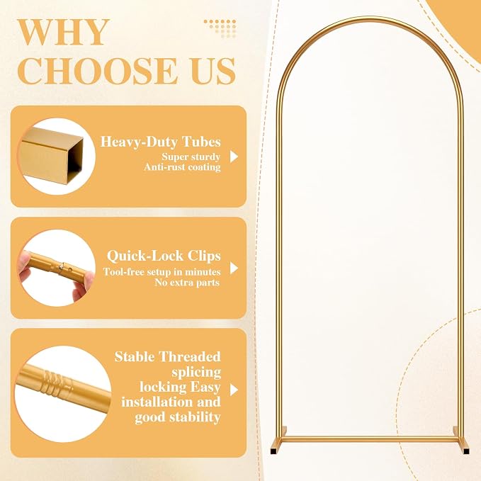 Frienda Gold Wedding Photo Arch Backdrop Stand Balloon Arch Stand - Image 7