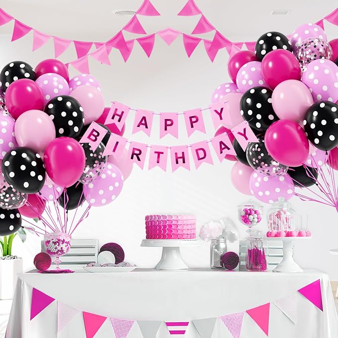 60pcs Pink and Black Balloons 12inch - Image 7