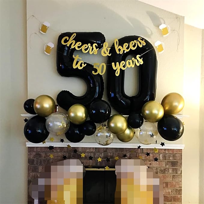 Black Number 50 Birthday Balloons, 40 Inch Large Mylar Foil Number 5 and 0 - Image 5