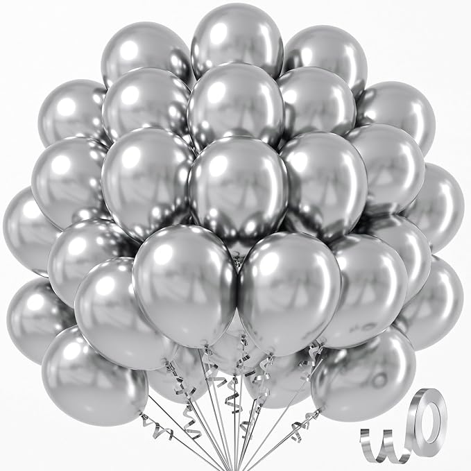 Metallic Silver Balloons 12 inch, Baby Shower, Birthday Party Decorations by Awenztech