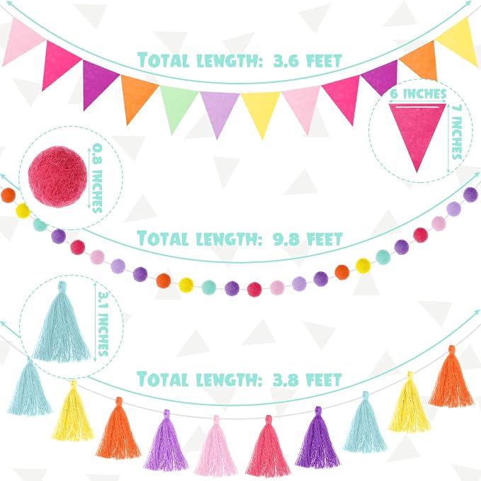 Irenare 9.8 ft Pom Pom Garland for Classroom Felt Rainbow Garland Back to - Image 3