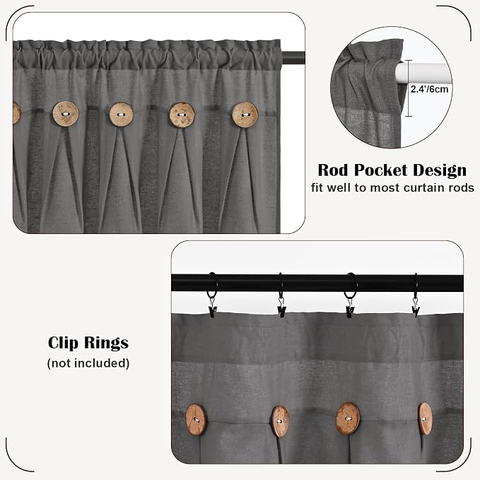 Farmhouse Valance Curtains, Boho Cotton Linen Kitchen Valance, Rod Pocket - Image 7