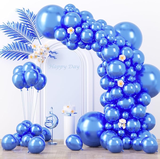 Voircoloria 130pcs Metallic Blue Balloons Arch Kit, 18 12 10 5 Inch | by Voircoloria