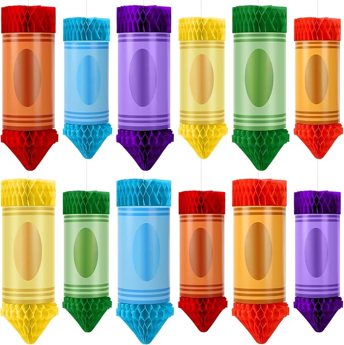 12 Pcs Crayon Pencil Hanging Honeycomb Classroom Decorations | Welcome Back to by BOARDFEB