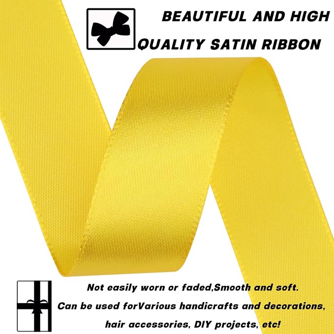 7/8 Inch 30 Yards Yellow Satin Craft Ribbon-Single Face Polyester Ribbon - Image 3