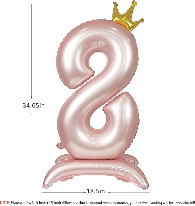 Pink Crown Number 8 Balloon Standing Pink Princess digital 8 Foil Balloon | - Image 2