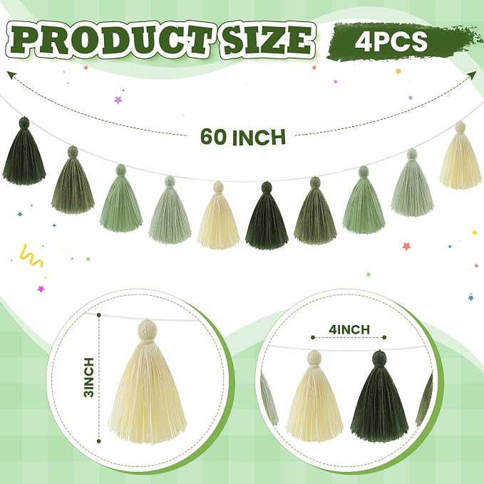 WILLBOND 4 Pieces Tassel Garland Sage Green Forest Garland - Image 2