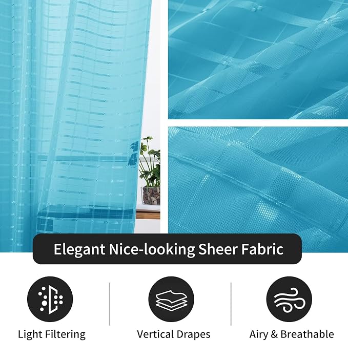 SpaceDresser Check Sheer Curtains 96 Inches Long - Image 4