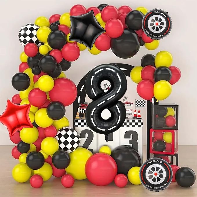 Race Car Balloons, 40 Inch Racetrack Number 8 Balloon, Big Number Balloons Black - Image 6