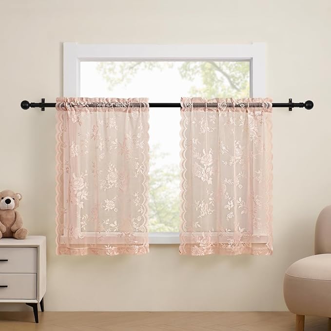 Blush Pink Lace Cafe Curtains - Image 2