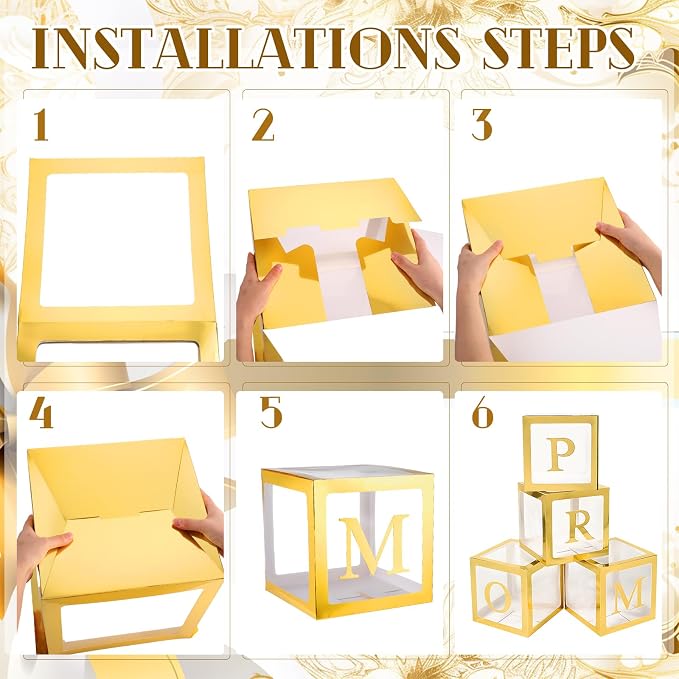 4 Pcs Prom Boxes with Letters 11.8 x 11.8 x 11.8 Inch Clear Balloon Boxes - Image 6