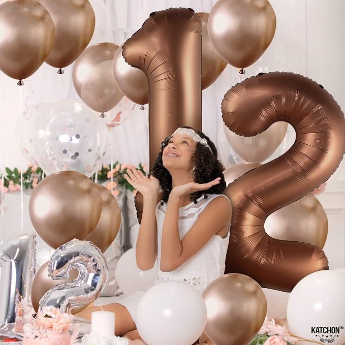KatchOn Coffee Brown Number 12 Balloon 40 Inch, 12th Birthday Balloon Decor | - Image 5