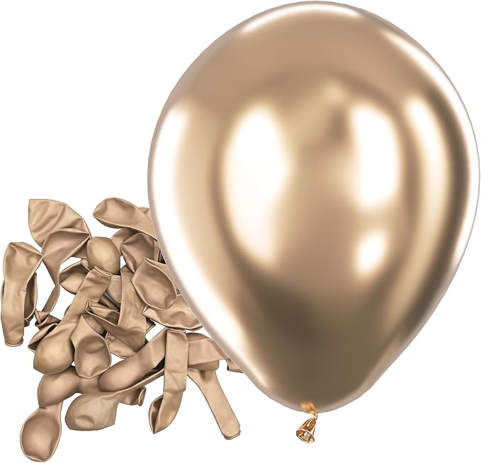 Bezente Metallic Champagne Gold Latex Party Balloons 150 Pack 5 inch | Chrome by Bezente