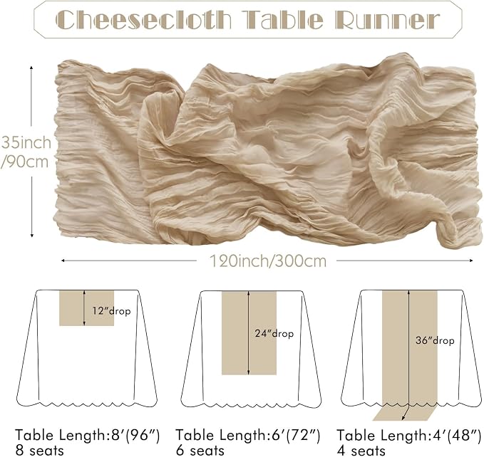 IVAPUPU 4 Pcs Cheesecloth Table Runner - 10ft Nude Boho Gauze Cheese Cloth - Image 2
