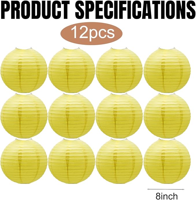 Yellow Paper Lanterns Hanging Chinese/Japanese Ceiling Round Lanterns 8 in | - Image 2