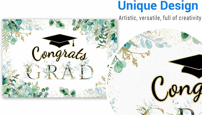 Funnytree 82" x 59" Greenery Graduation Backdrop Congrats Grad Class of 2026 - Image 3