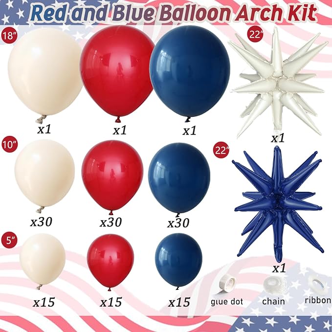 Tesochye Red White and Blue Balloon Arch Kit, Patriotic Balloon Arch Kit | - Image 2