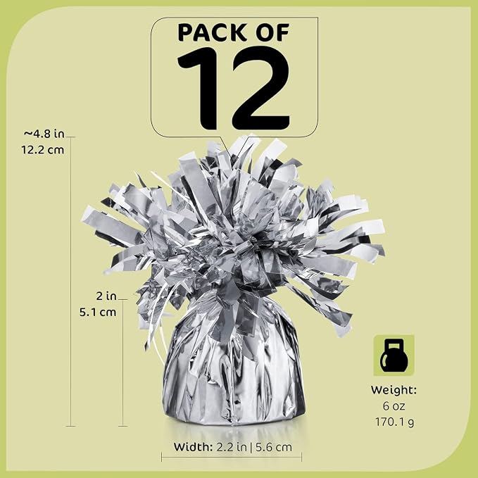 Silver Balloon Weights, Heavy Balloon Weight Pack of 12 Metallic Foil Weights - Image 2