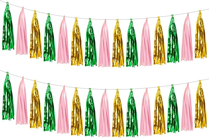 2 Pack Green Gold Pink Metallic Tassel Garland by Unknown