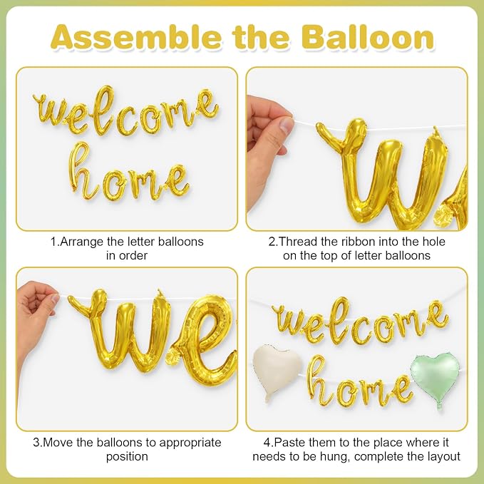 Welcome Home Balloons Green Gold, 16Inch Welcome Home Foil Banner - Image 7