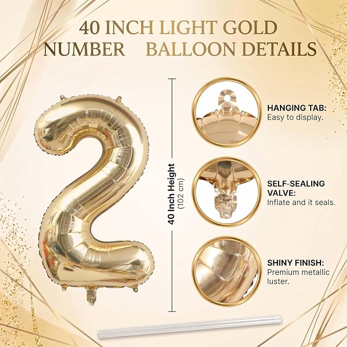 White Gold Number 2 Balloon 40 Inch, Foil Numeral - Image 4