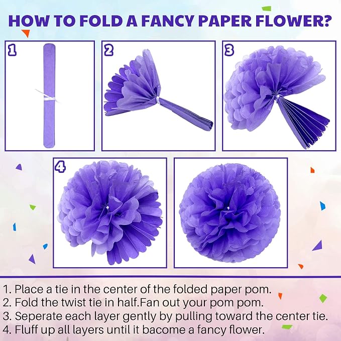 Yeaqee 30 Pcs Multicolor Large Tissue Paper Pom Poms Decorations 14''/ 12''/ - Image 3