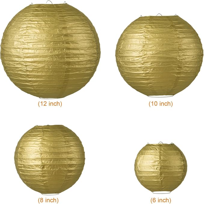 LIHAO 10 Pack Gold Paper Lanterns, 6/8/10/12 Inch, Graduation Party Decor | - Image 2