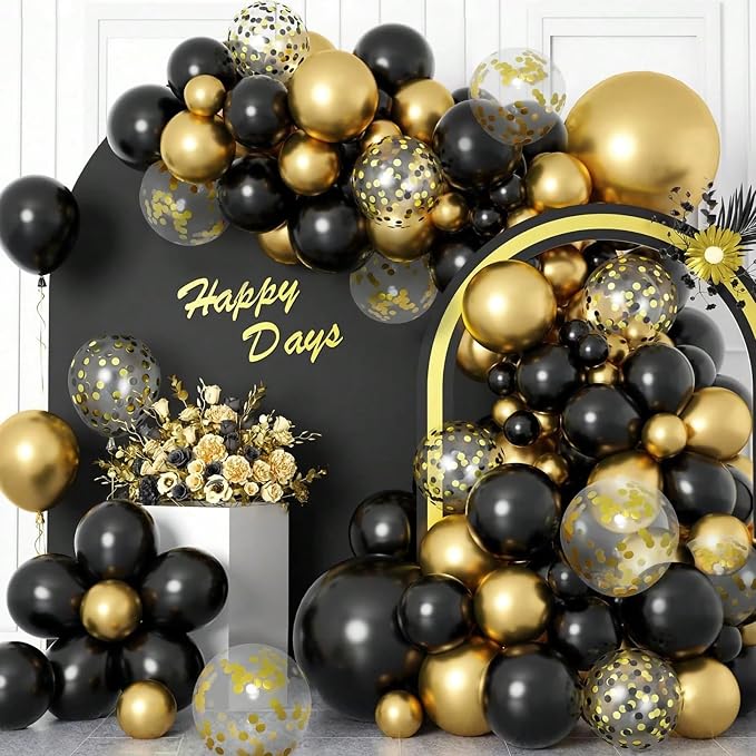 Patimate Black Gold Confetti Balloons Set - Image 2