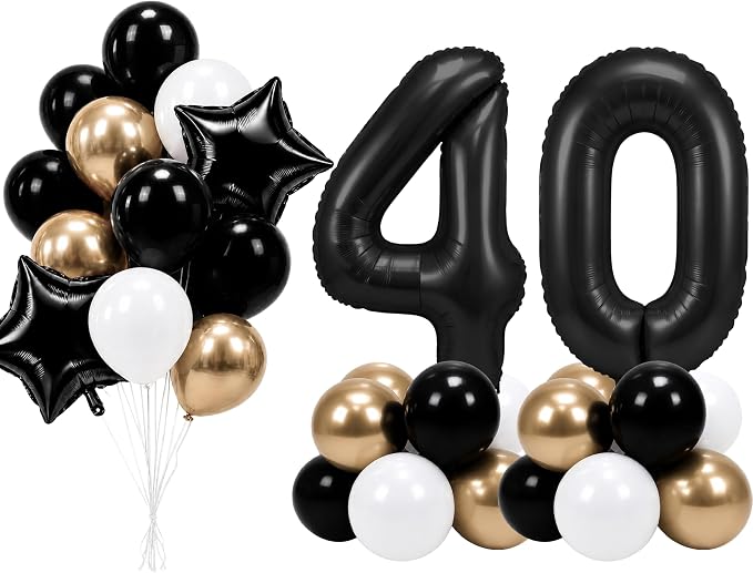 PartyWoo Number Balloons 40 Inch Black Number 40 Kit 33pcs by PartyWoo